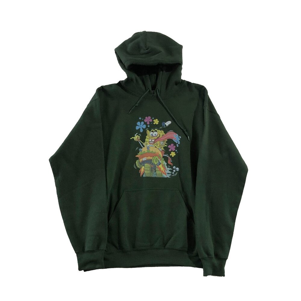 Gildan Hoodie Mens Size M Green Graphic Spongebob Squarepants Heavy Blend